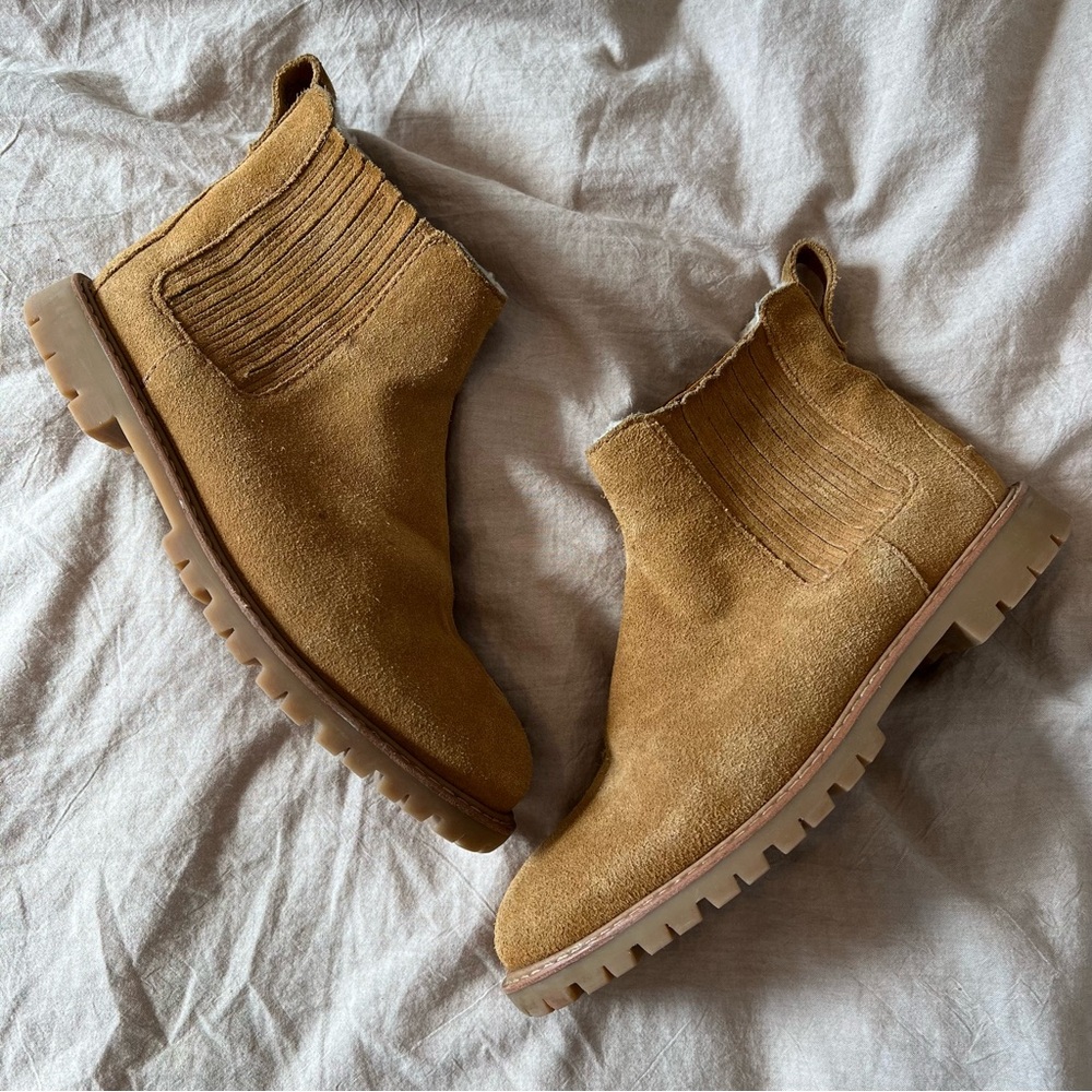 Madewell Carlin shearling suede Chelsea boot ankle booties 6.5 tan brown - Picture 3 of 10
